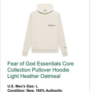 New Essentials Fear of God Size L Heather Grey Pull Over Hoodie